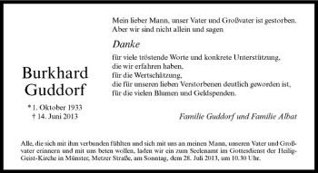 Todesanzeige von Burkhard Guddorf von Westfälische Nachrichten