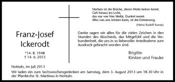 Todesanzeige von Franz-Josef Ickerodt von Westfälische Nachrichten