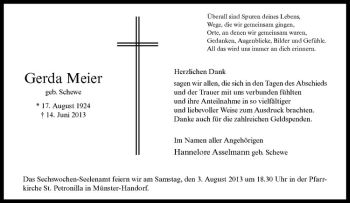 Todesanzeige von Gerda Meier von Westfälische Nachrichten