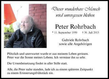 Todesanzeige von Peter Rohrbach von Westfälische Nachrichten