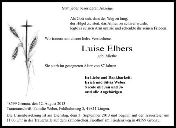 Todesanzeige von Luise Elbers von Westfälische Nachrichten