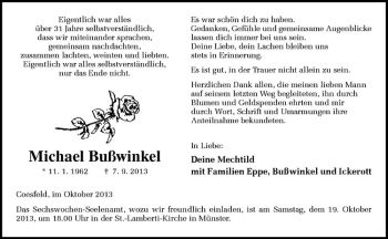 Todesanzeige von Michael Bußwinkel von Westfälische Nachrichten