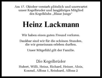 Todesanzeige von Heinz Lackmann von Westfälische Nachrichten