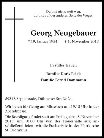 Todesanzeige von Georg Neugebauer von Westfälische Nachrichten