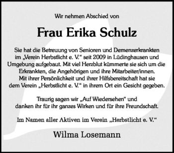 Todesanzeige von Erika Schulz von Westfälische Nachrichten