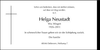 Todesanzeige von Helga Neustadt von Westfälische Nachrichten