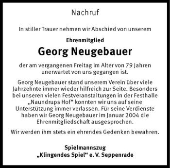 Todesanzeige von Georg Neugebauer von Westfälische Nachrichten