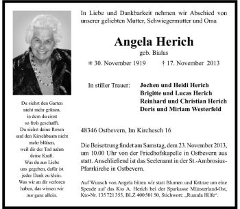 Todesanzeige von Angela Herich von Westfälische Nachrichten