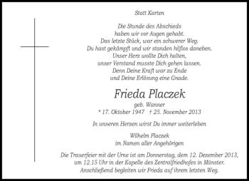Todesanzeige von Frieda Placzek von Westfälische Nachrichten