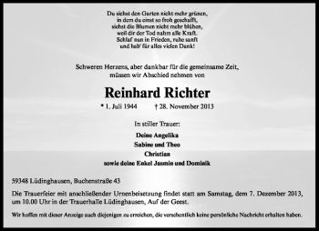 Todesanzeige von Reinhard Richter von Westfälische Nachrichten