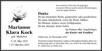 Todesanzeige von Marianne Klara Kock von Westfälische Nachrichten