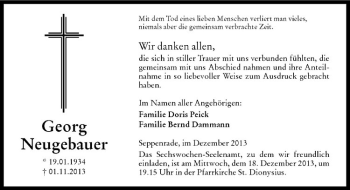 Todesanzeige von Georg Neugebauer von Westfälische Nachrichten