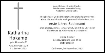 Todesanzeige von Katharina Hokamp von Westfälische Nachrichten
