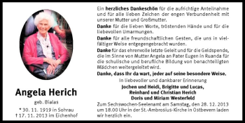 Todesanzeige von Angela Herich von Westfälische Nachrichten