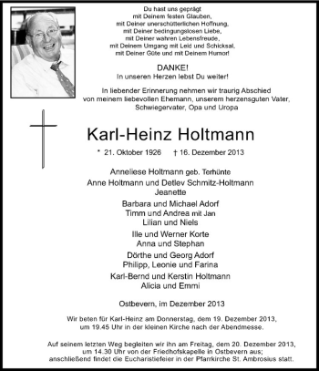Todesanzeige von Karl-Heinz Holtmann von Westfälische Nachrichten