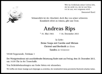 Todesanzeige von Andreas Rips von Westfälische Nachrichten