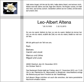 Todesanzeige von Leo-Albert Altena von Westfälische Nachrichten