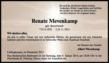 Todesanzeige von Renate Mevenkamp von Westfälische Nachrichten