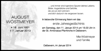 Todesanzeige von August Wöstmeyer von Westfälische Nachrichten