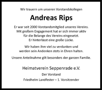 Todesanzeige von Andreas Rips von Westfälische Nachrichten