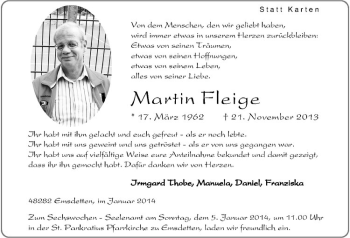Todesanzeige von Martin Fleige von Westfälische Nachrichten