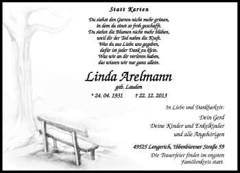 Todesanzeige von Linda Arelmann von Westfälische Nachrichten