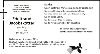 Todesanzeige von Edeltraud Jacobskötter von Westfälische Nachrichten