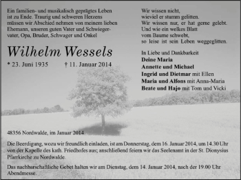 Todesanzeige von Wilhelm Wessels von Westfälische Nachrichten