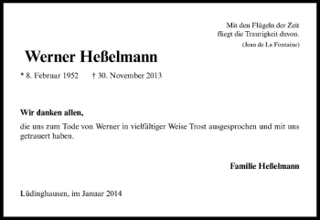 Todesanzeige von Werner Heßelmann von Westfälische Nachrichten