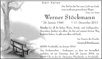 Todesanzeige von Werner Stöckmann von Westfälische Nachrichten