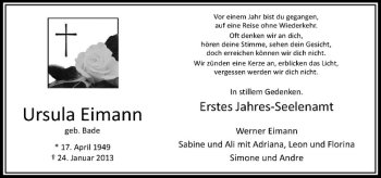 Todesanzeige von Ursula Eimann von Westfälische Nachrichten