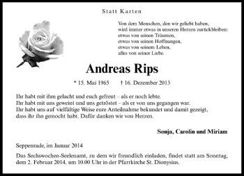 Todesanzeige von Andreas Rips von Westfälische Nachrichten