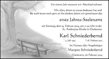 Todesanzeige von Karl Schniederbernd von Westfälische Nachrichten