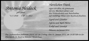 Todesanzeige von Antonia Heideck von Westfälische Nachrichten