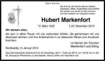 Todesanzeige von Hubert Markenfort von Westfälische Nachrichten