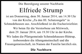 Todesanzeige von Elfriede Strump Holtkamp von Westfälische Nachrichten