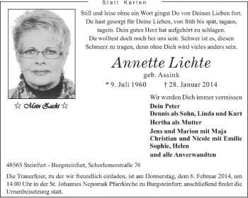 Todesanzeige von Annette Lichte von Westfälische Nachrichten