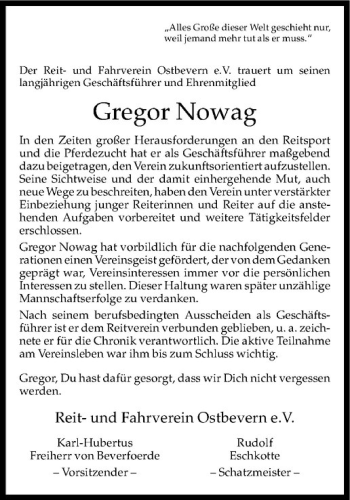 Todesanzeige von Gregor Nowag von Westfälische Nachrichten
