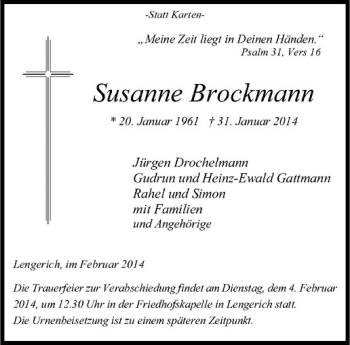 Todesanzeige von Susanne Brockmann von Westfälische Nachrichten