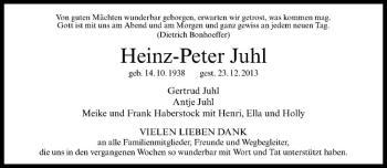 Todesanzeige von Heinz-Peter Juhl von Westfälische Nachrichten