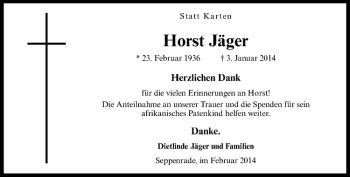 Todesanzeige von Horst Jäger von Westfälische Nachrichten