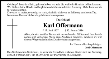 Todesanzeige von Karl Offermann von Westfälische Nachrichten