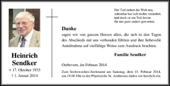 Todesanzeige von Heinrich Sendker von Westfälische Nachrichten