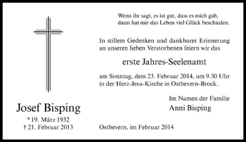 Todesanzeige von Josef Bisping von Westfälische Nachrichten