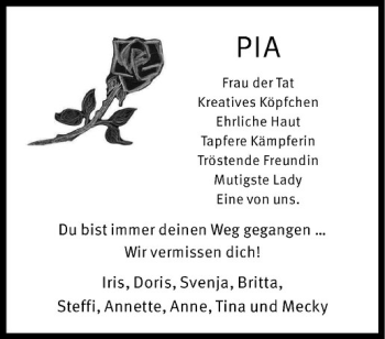 Todesanzeige von Pia Pentrop-Burstedde von Westfälische Nachrichten