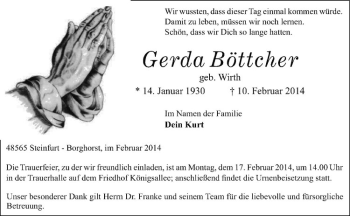 Todesanzeige von Gerda Böttcher von Westfälische Nachrichten
