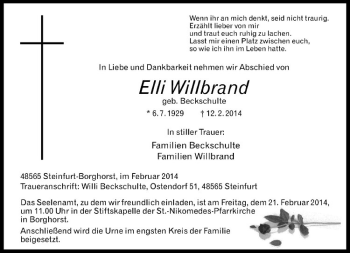 Todesanzeige von Elli Willbrand von Westfälische Nachrichten