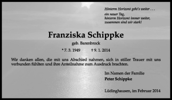 Todesanzeige von Franziska Schippke von Westfälische Nachrichten