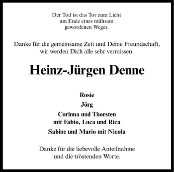 Todesanzeige von Heinz-Jürgen Denne von Westfälische Nachrichten