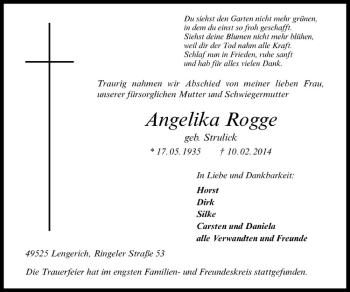 Todesanzeige von Angelika Rogge von Westfälische Nachrichten